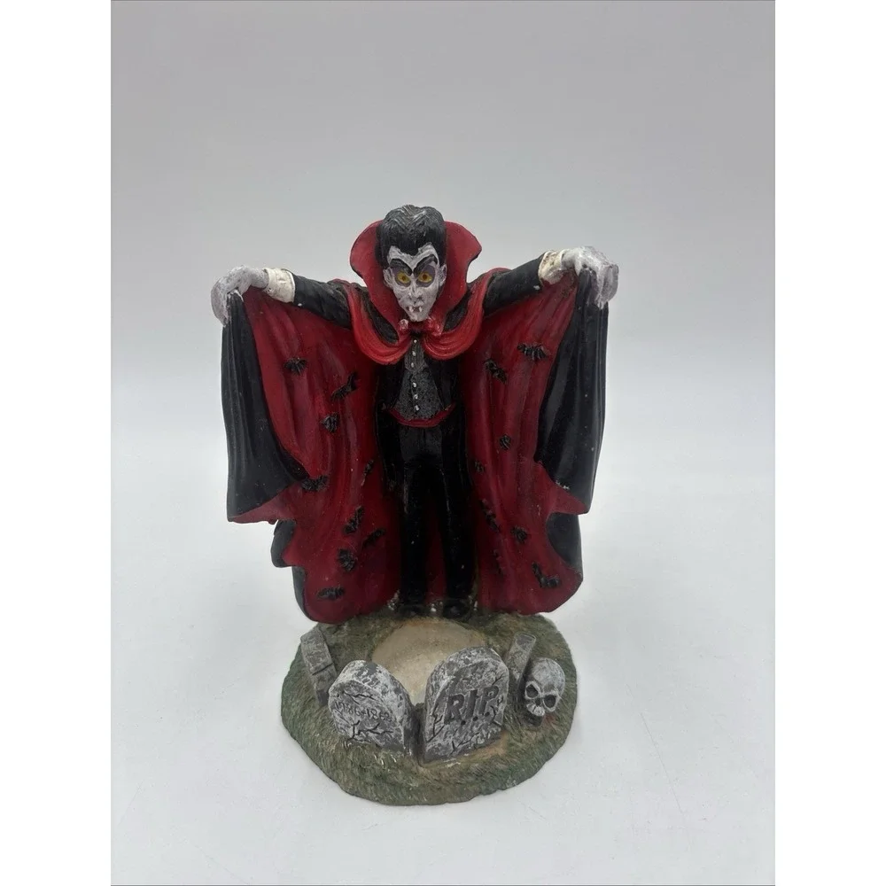 Vintage Vampire Dracula Statue Halloween Tea Votive Candle Holder Fright Light